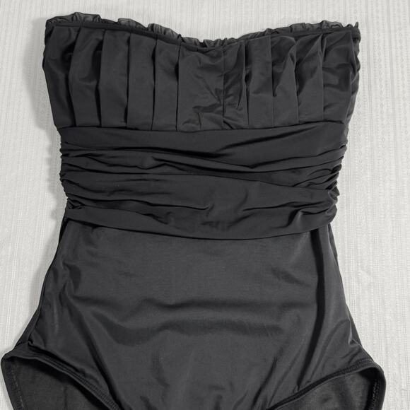 SPANX SZ 6 Black Strapless Swimsuit Bandeau Ruched Coquette Girly Classic Cute - Picture 1 of 12